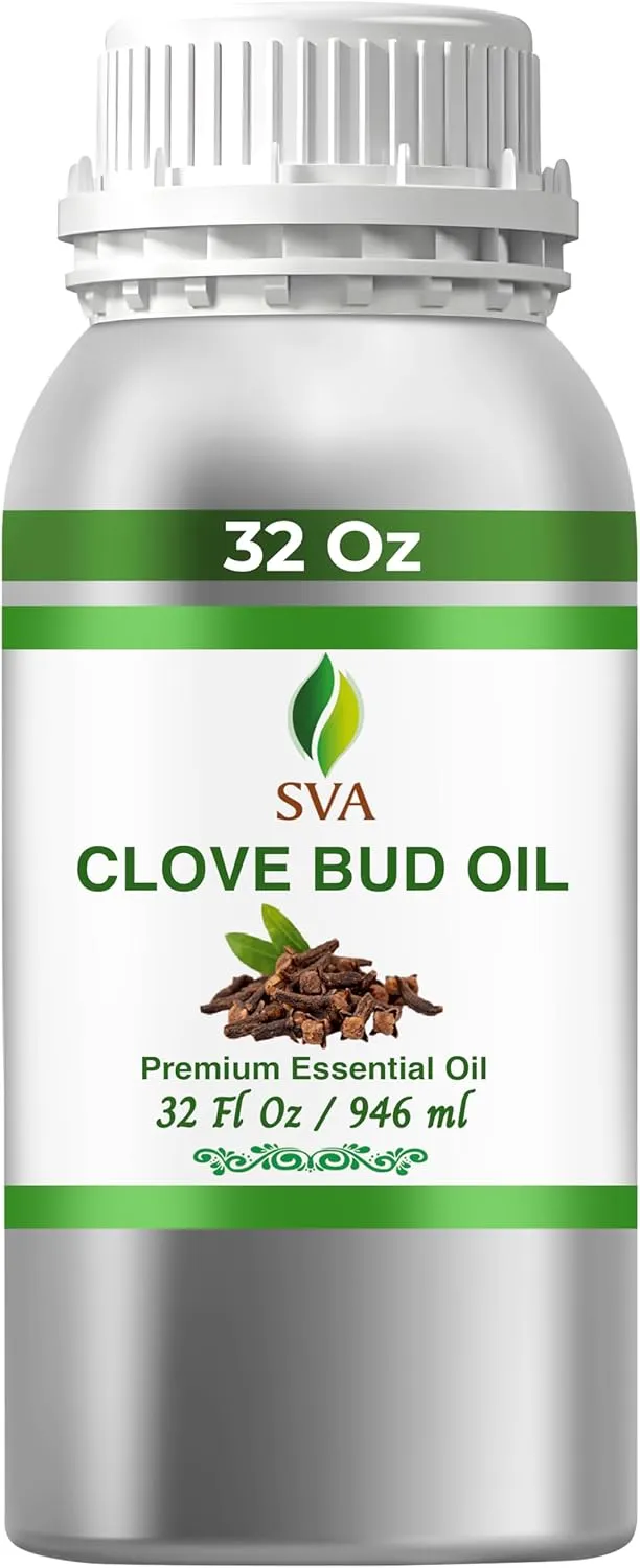 SVA Clove Bud Essential Oil  32 Fl Oz  100% Natural Clove Bud Oil - for Diffuser, Hair Care, Face, Skin Care, Aromatherapy, Scalp and Body Massage, Soap and Candle Making