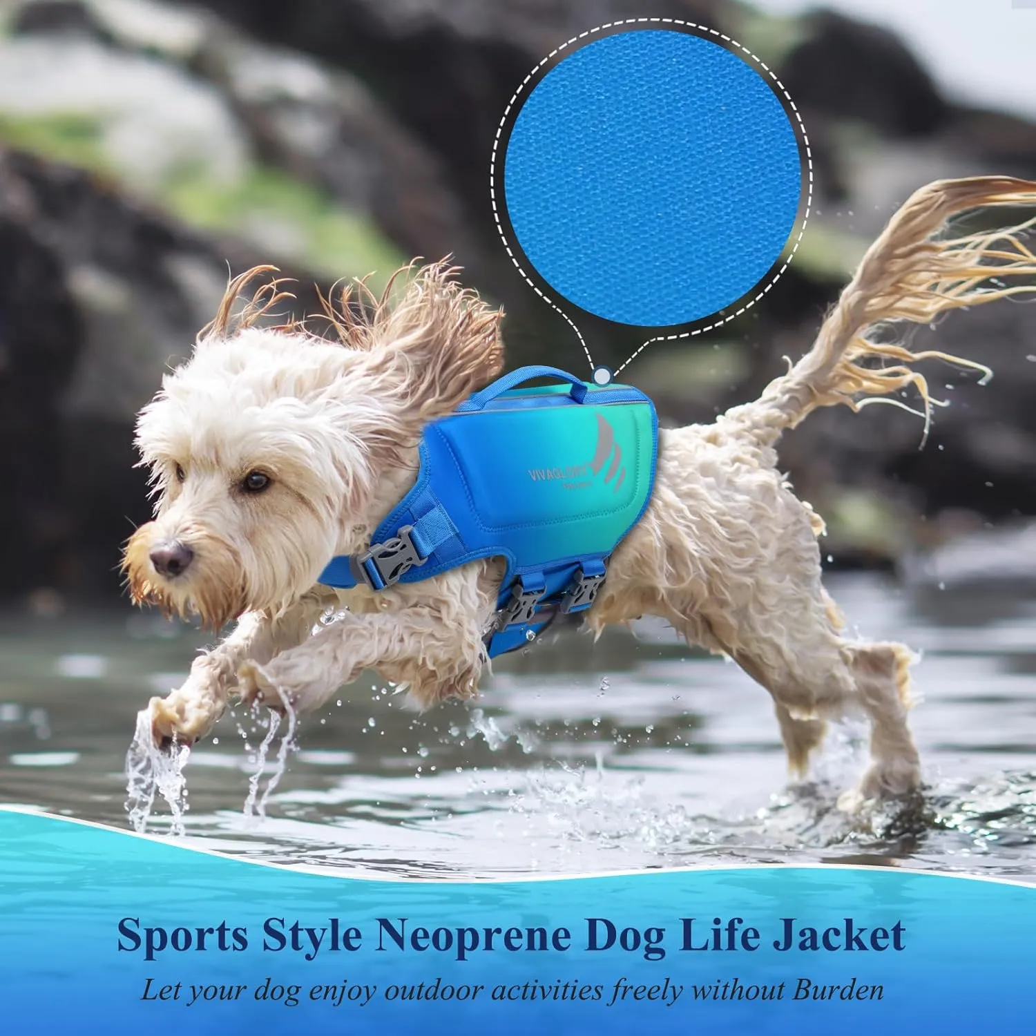 VIVAGLORY Lightweight Dog Life Jacket, Pet Life Preserver Life Vest Skin-Friendly Neoprene for Small Dogs with D-Ring and Quick Release Buckle, Turquoise