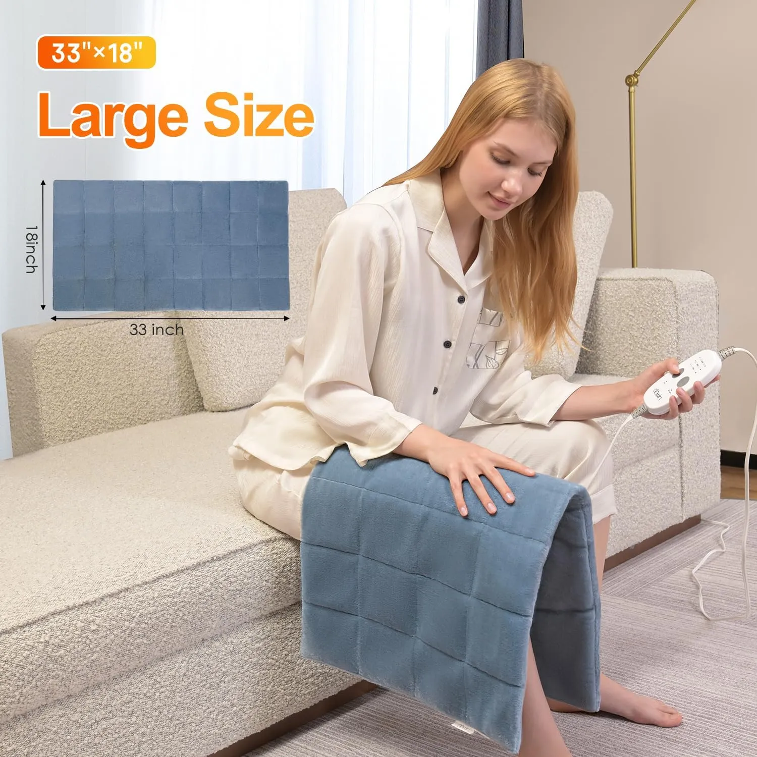 Weighted Heating Pad with Vibration 33"x18",Massaging Heating Pad for Back Pain Relief,Extra Large Heated Pad for Neck and Shoulders Gifts for Women Men (4.85lbs Blue)