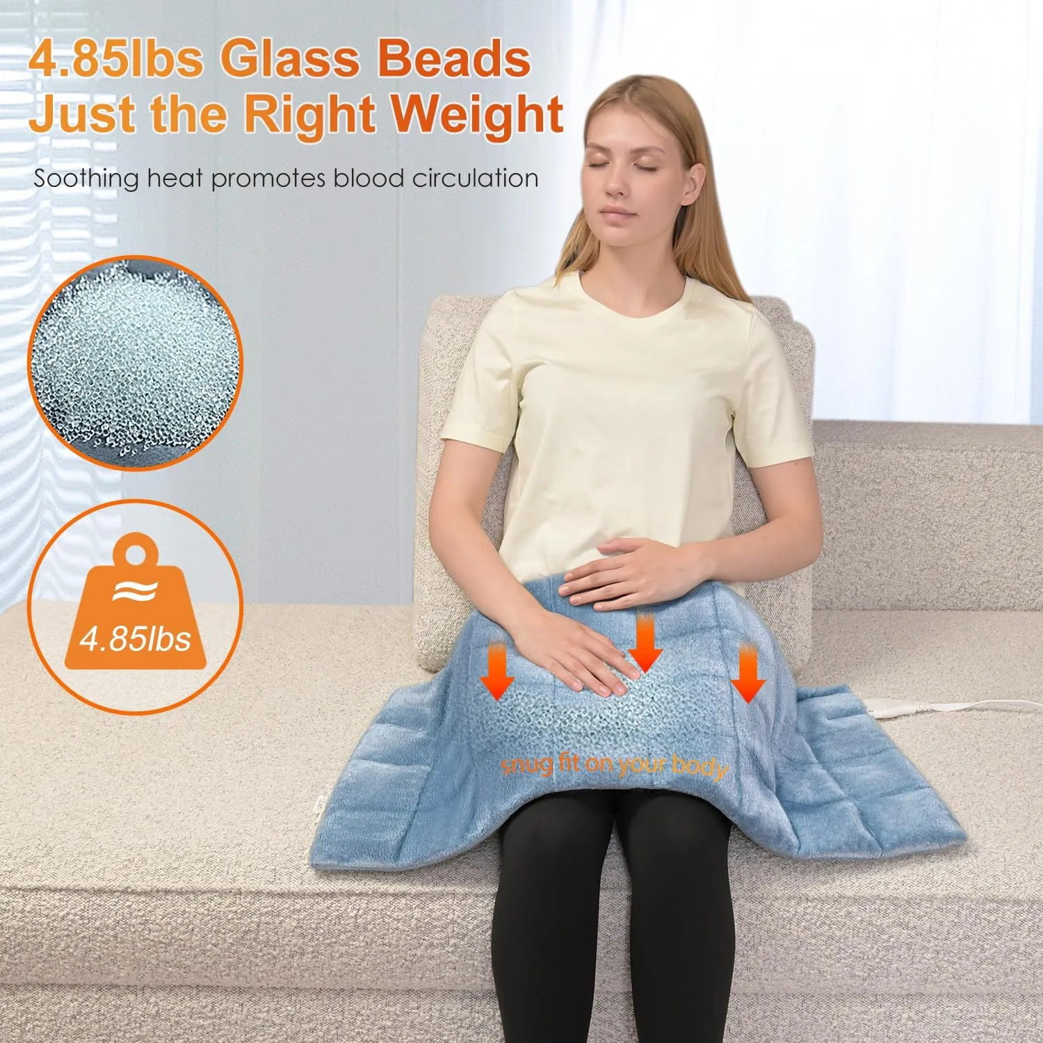 Weighted Heating Pad with Vibration 33"x18",Massaging Heating Pad for Back Pain Relief,Extra Large Heated Pad for Neck and Shoulders Gifts for Women Men (4.85lbs Blue)