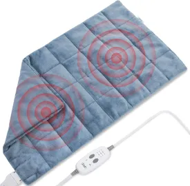 Weighted Heating Pad with Vibration 33"x18",Massaging Heating Pad for Back Pain Relief,Extra Large Heated Pad for Neck and Shoulders Gifts for Women Men (4.85lbs Blue)