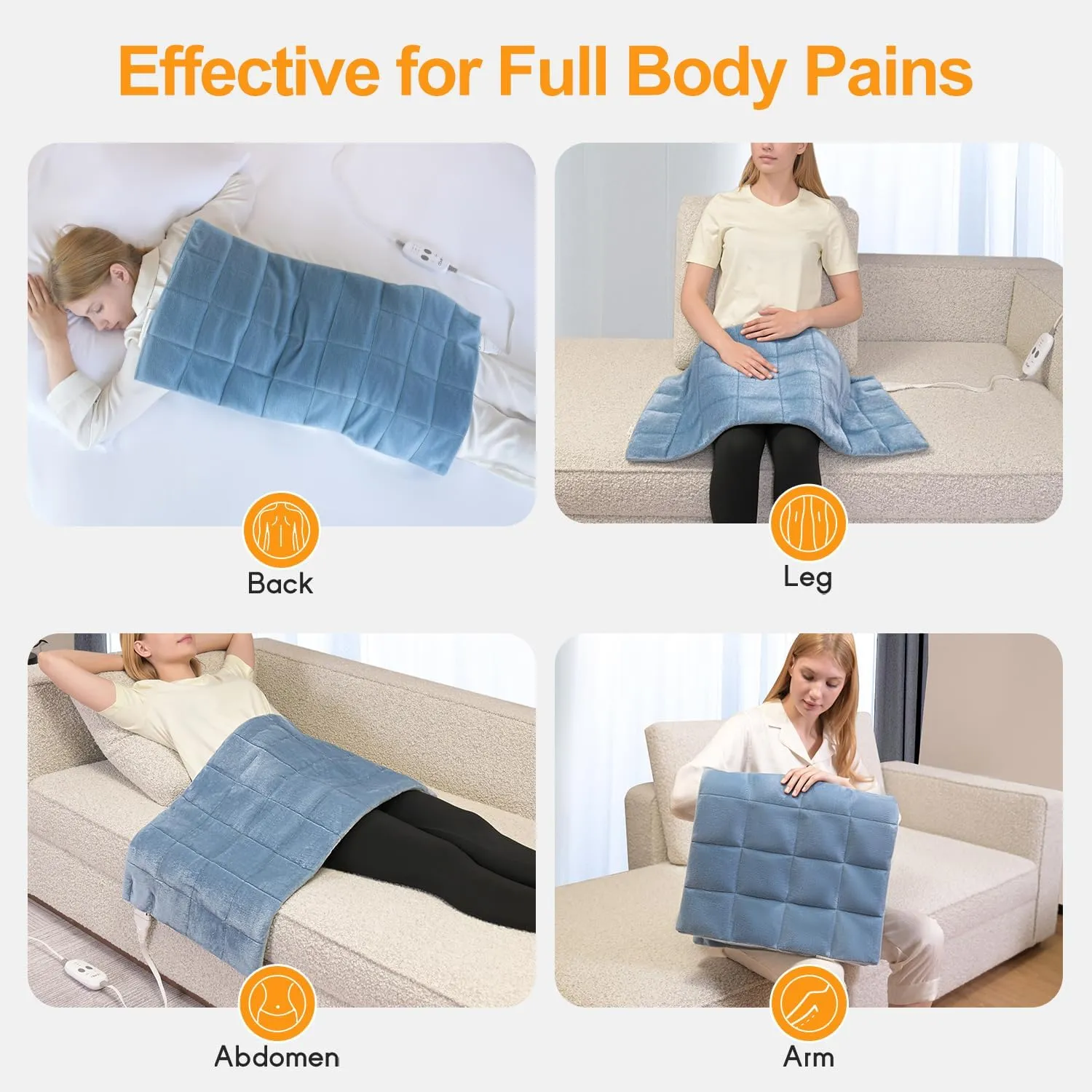 Weighted Heating Pad with Vibration 33"x18",Massaging Heating Pad for Back Pain Relief,Extra Large Heated Pad for Neck and Shoulders Gifts for Women Men (4.85lbs Blue)