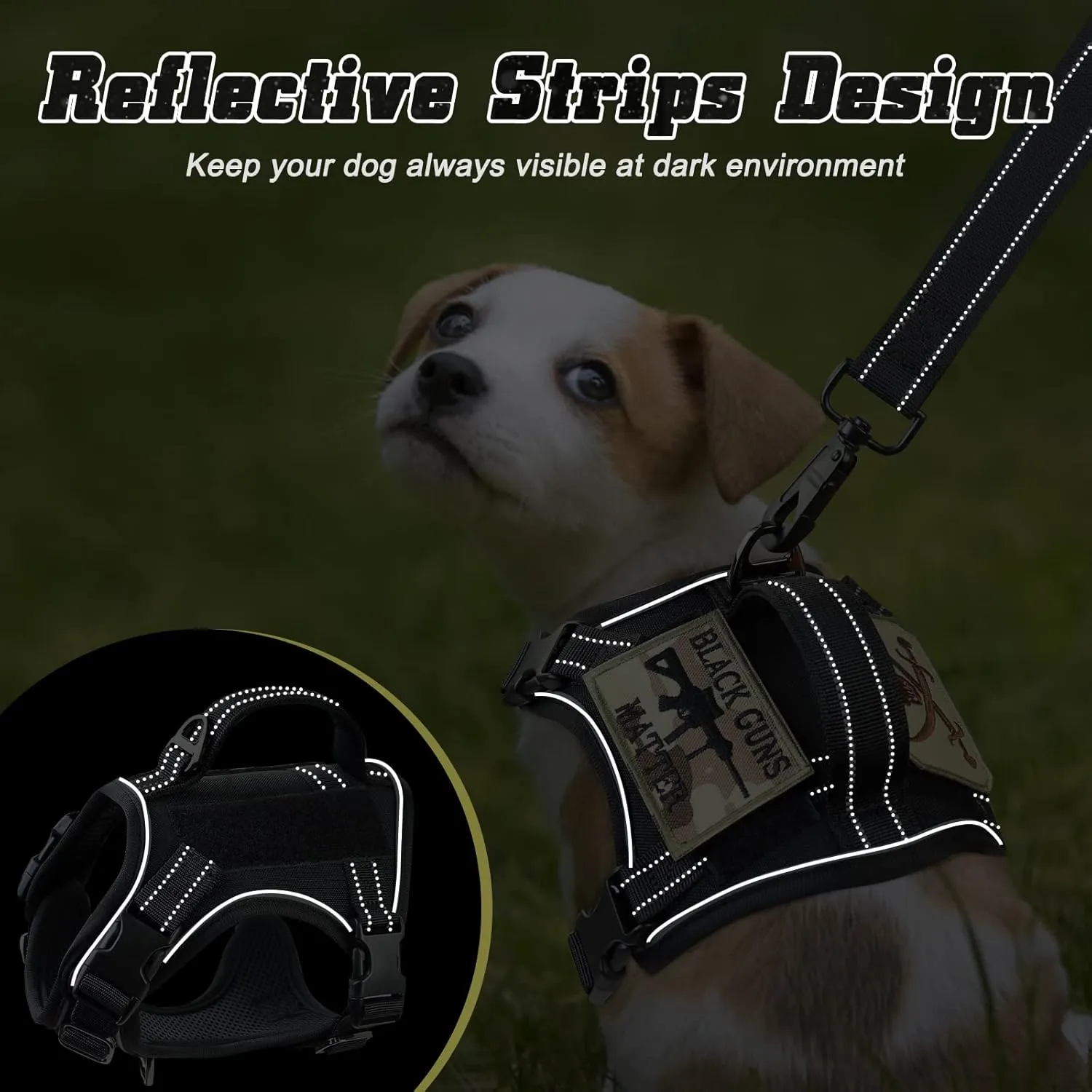XSmall Tactical Dog Harness and Leash, Military K9 Puppy Vest Harness, No Pull Outdoor Training XS Dog Harness with Handle (XSmall, Black Leash)