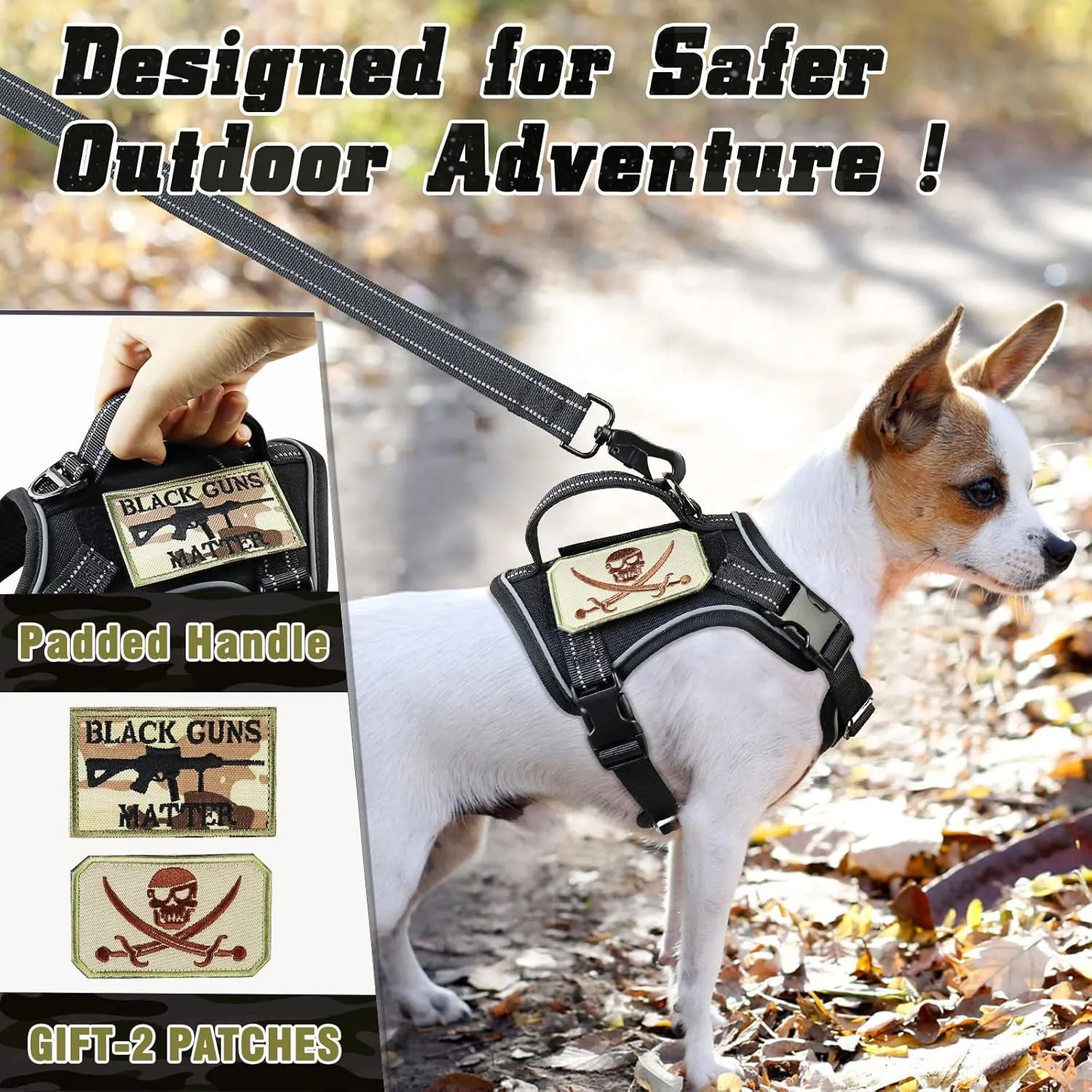 XSmall Tactical Dog Harness and Leash, Military K9 Puppy Vest Harness, No Pull Outdoor Training XS Dog Harness with Handle (XSmall, Black Leash)