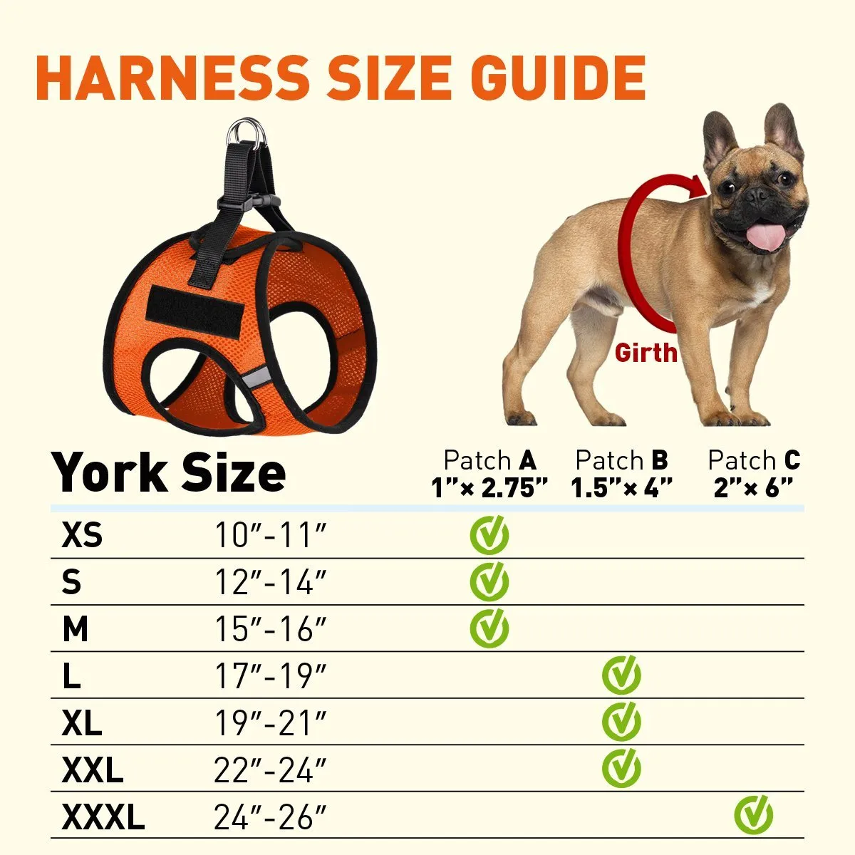 York Mesh Harness   Built-in Hook & Loop Fasteners