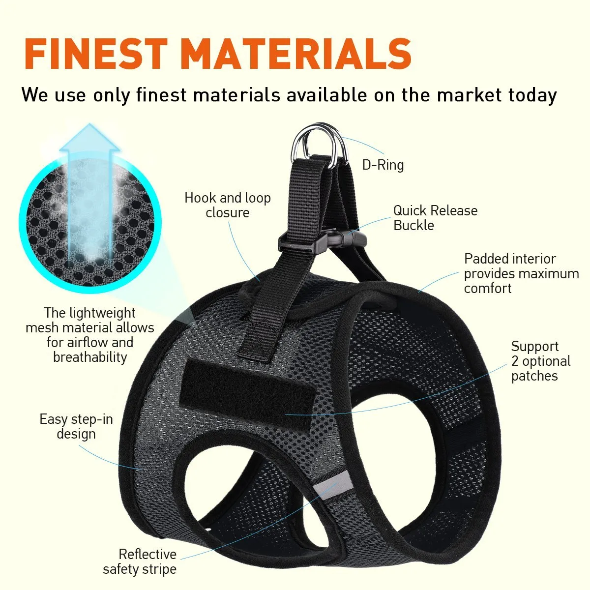 York Mesh Harness   Built-in Hook & Loop Fasteners